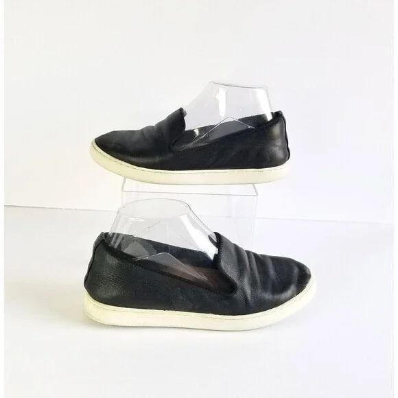BIRDIES The Swift Black Leather Slip On Sneakers Sz 6.5 Flat White Soles - Picture 5 of 15